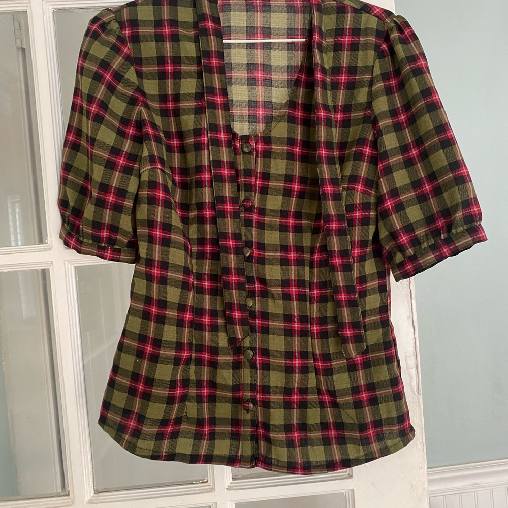 Voodoo Vixen Green and Pink Plaid Blouse